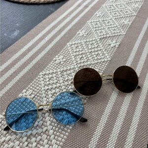 Round Sunglasses Set with Blue and Brown Lenses